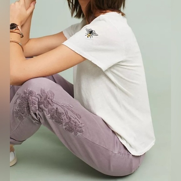 Chino by Anthropologie Lavender Embroidered Chino Pants, Size 25 - Picture 3 of 9